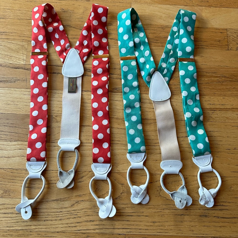 Trafalgar suspenders matching green and red polka dot adjustable